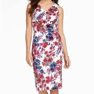 Talbots 14 Petite Sleeveless Stretch Cotton Sheath Dress Colorful Summer Floral